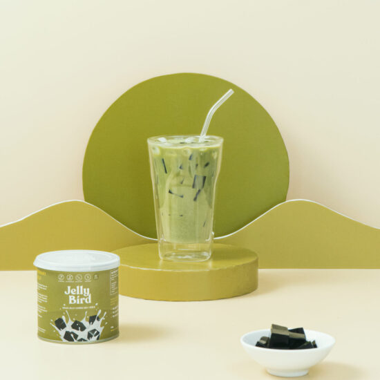 Matcha Latte with Herbal Grass Jelly